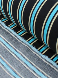 Tecido Viscose Listrado Preto Azul Turquesa e bege