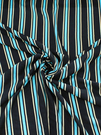 Tecido Viscose Listrado Preto Azul Turquesa e bege