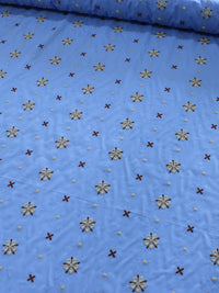 Tecido Cambraia de Algodão Bordada Flor Gravataria Azul e Vermelho