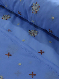 Tecido Cambraia de Algodão Bordada Flor Gravataria Azul e Vermelho