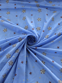 Tecido Cambraia de Algodão Bordada Flor Gravataria Azul e Vermelho