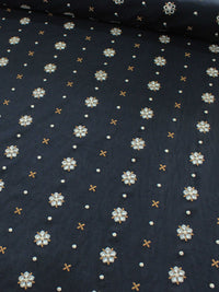 Tecido Cambraia de Algodão Bordada Flor Gravataria Preto e Marrom