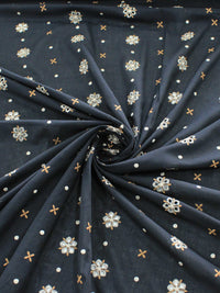 Tecido Cambraia de Algodão Bordada Flor Gravataria Preto e Marrom