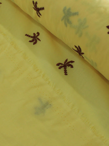 Tecido Cambraia de Algodão Bordada Mini Palmeiras Marrom e Amarelo