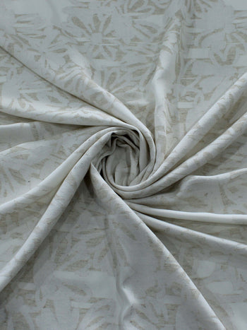 Tecido Viscolinho Brocado Devorê Floral e Geométrico Bege e Offwhite