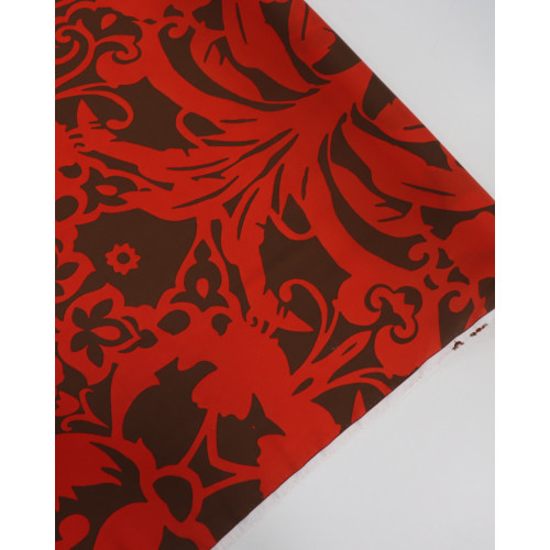 Tecido Viscose Fina Italiano Macro Folhagens e Arabescos Marrom e Vermelho (0.5m)