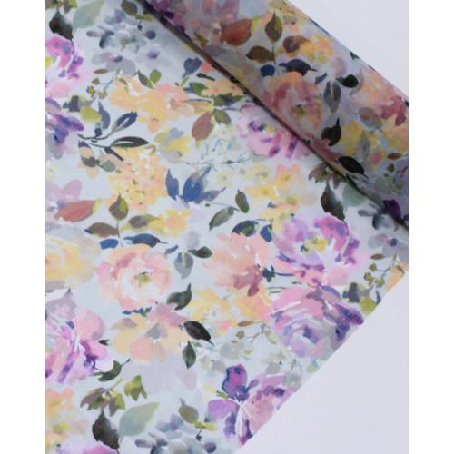 Tecido Crepe Chiffon Italiano Campo de Rosas Abstratas Colorido