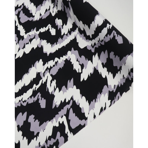 Tecido Viscose Estampa Abstrata Ondulado Branco, Cinza e Preto