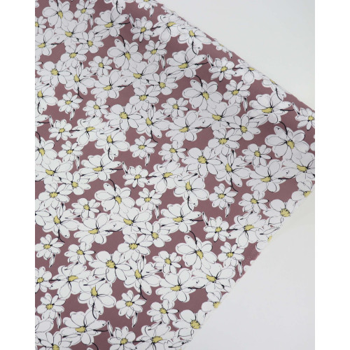 Tecido Viscose Desenho Floral Offwhite e Rosa Envelhecido