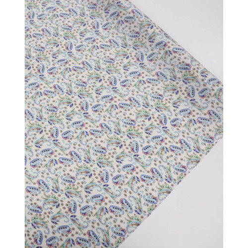 Tecido Viscose Italiano Estampa Paisley Tons de Azul Verde e Offwhite