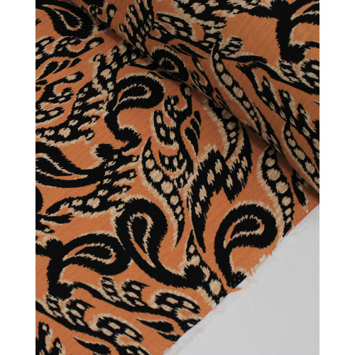 Tecido Viscose Cashmere Abstrata Nude, Preto e Argila