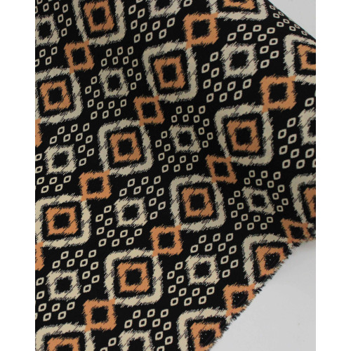 Tecido Viscose Estampa Geométrica Bege, Argila e Preto