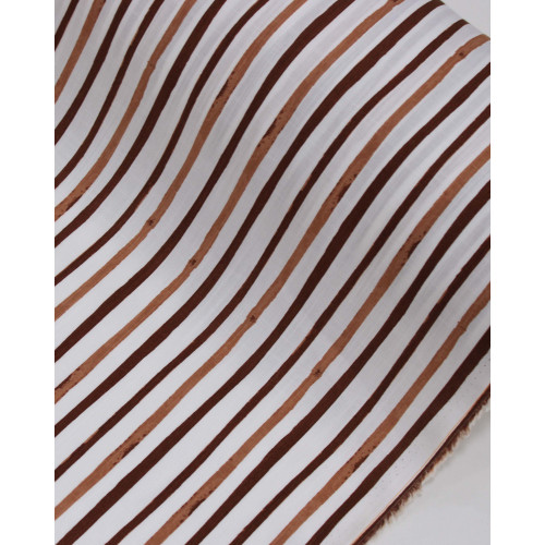 Tecido Viscose Texturizada Listras Tons de Marrom e Branco