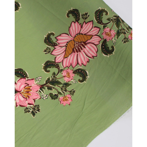Tecido Viscose Premium Macro Ramos Florais Rosa e Tons de Verde