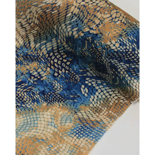 Tecido Viscose Premium Pintura Abstrata Geométrica Azul e Argila