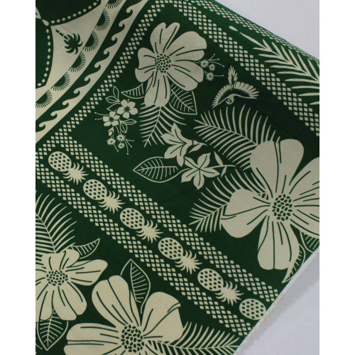 Tecido Viscose Premium Barrado Floral Tropical Creme e Verde