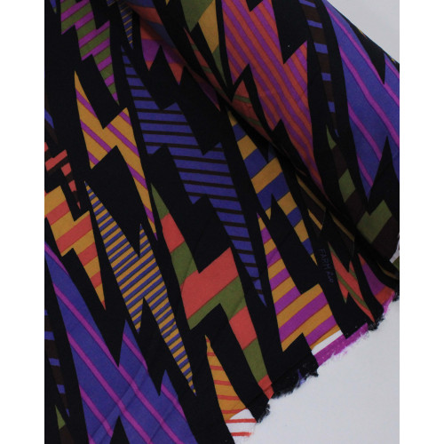 Tecido Viscose Premium Raios Listrados Coloridos e Preto