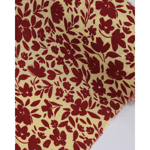 Tecido Viscose Ramos Abstratos Vermelho e Amarelo