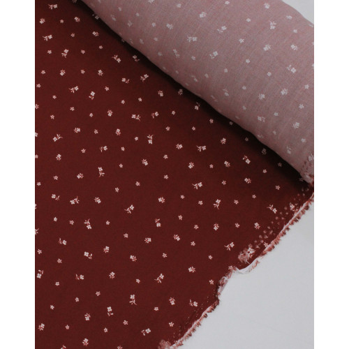 Tecido Viscose Premium Mocro Ramos Florais Branco e Marsala