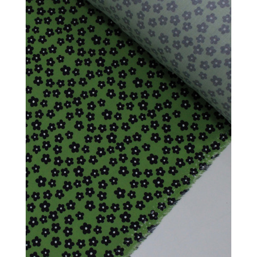 Tecido Viscose Premium Tapete Floral Branco, Preto e Verde