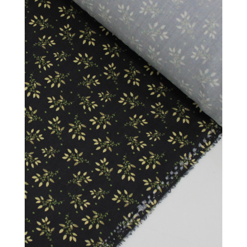 Tecido Viscose Premium Ramos e Micro Poá Tons de Amarelo, Verde e Preto