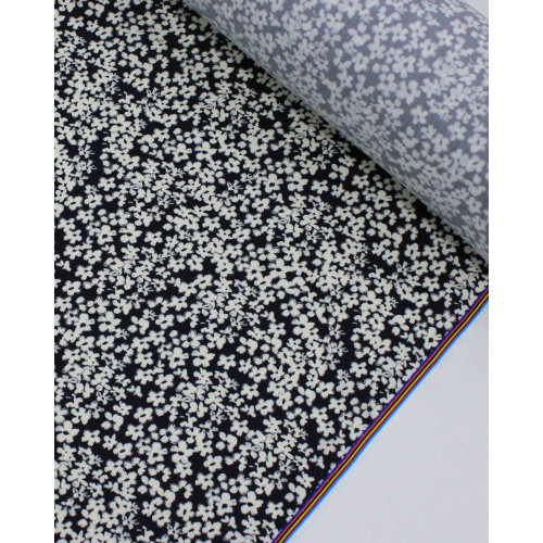 Tecido Viscose Premium Campo Floral Abstrato Creme e Preto