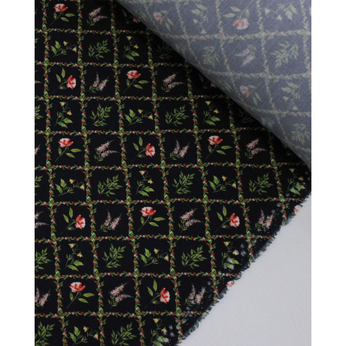 Tecido Viscose Premium Ramos e Flores em Recortes Colorido e Preto