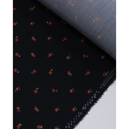 Tecido Viscose Premium Micro Flores Branco, Vermelho e Preto