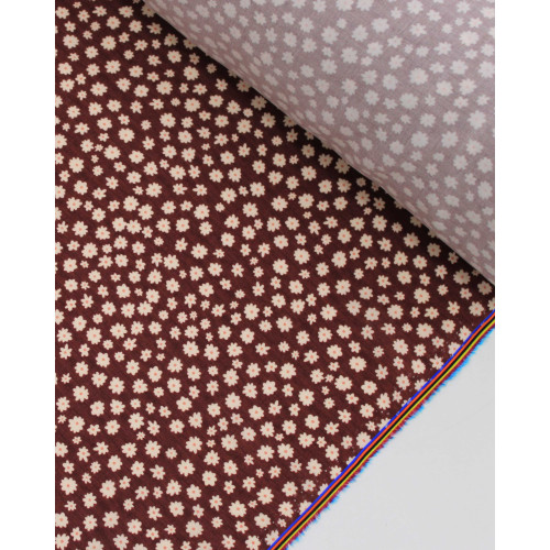 Tecido Viscose Premium Micro Flores Irregulares Amarelo, Branco e Marrom