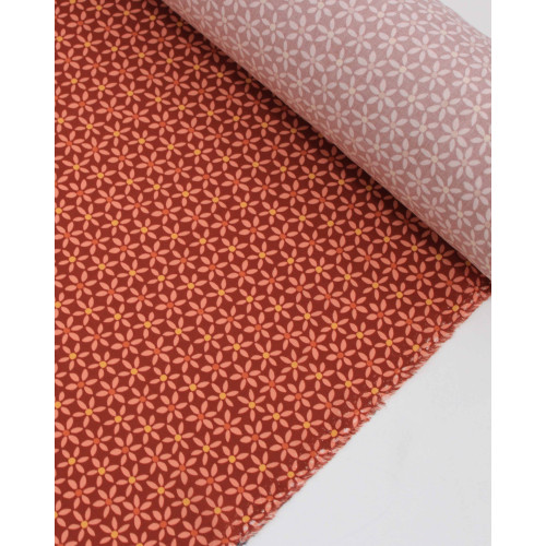 Tecido Viscose Premium Tapete Floral Amarelo Queimado, Rosé e Marsala