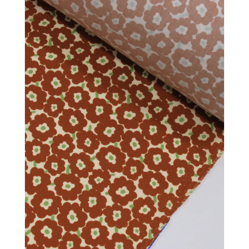 Tecido Viscose Premium Campo Floral Abstrato Verde, Marrom e Creme