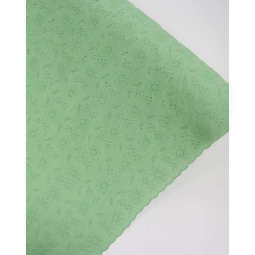 Tecido Linho Misto Rústico Bordado Ramos de Flor Verde Menta