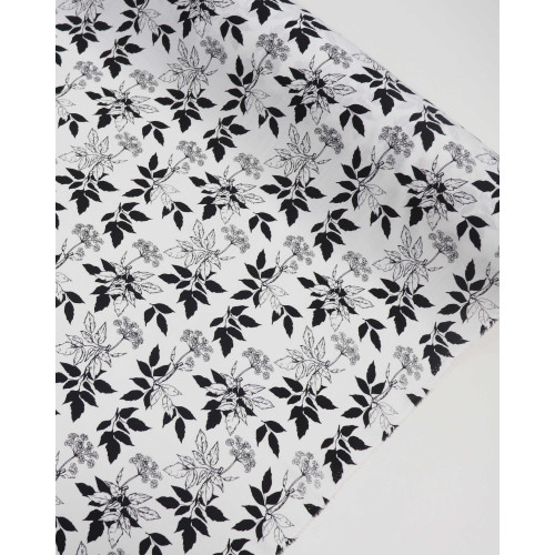 Tecido Viscose Texturizada Ramos de Folhas e Flores P/B