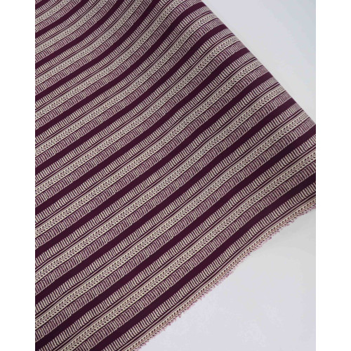 Tecido Viscose Texturizada Listras Estampadas Creme e Roxo Uva