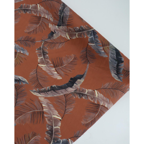 Tecido Viscose Macro Folhas Cinza e Terracota