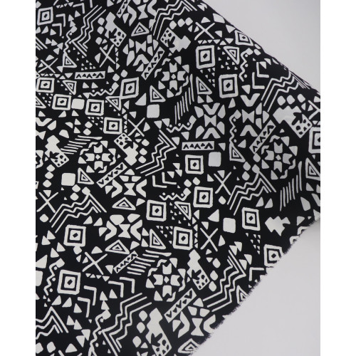 Tecido Crepe Koshibo Étnico Branco e Preto (COM DETALHES)