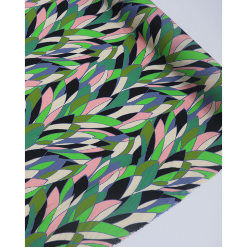 Tecido Viscose Italiano Folhas Abstratas Sobrepostas Colorido (COM DETALHES)