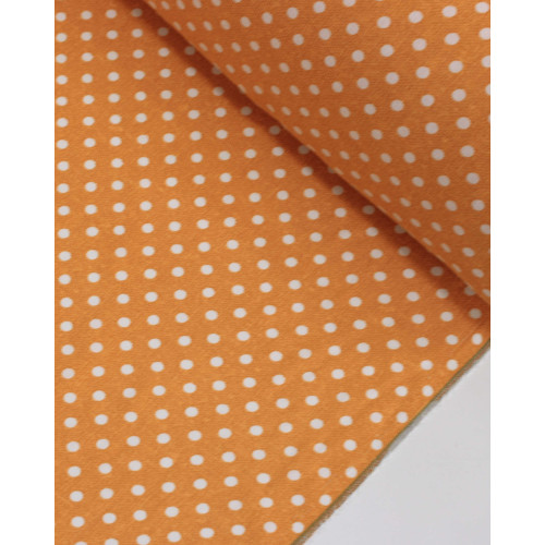 Tecido Linho Misto Estampado Micro Poá Branco e Tons de Laranja