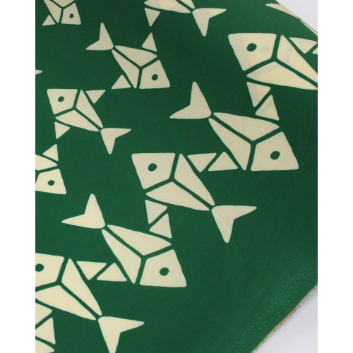 Tecido Viscose Premium Peixes Geométricos Decrescente Creme e Verde