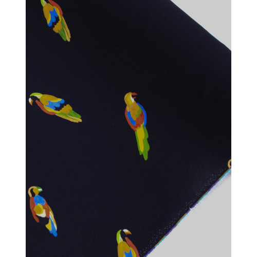 Tecido Viscose Premium Pássaros Colorido e Preto