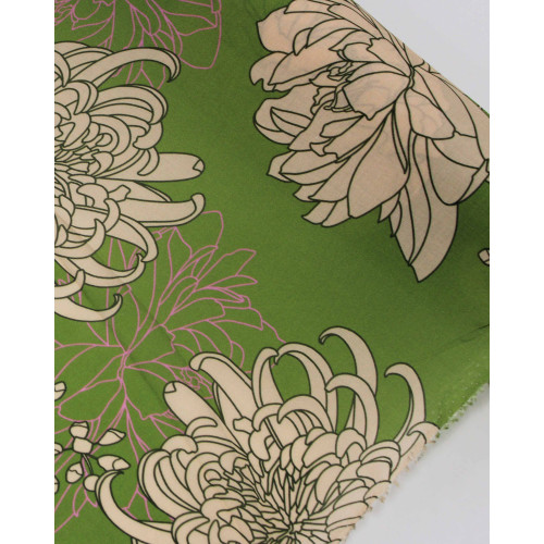 Tecido Viscose Premium Macro Ramos Bege, Rosa e Verde Oliva