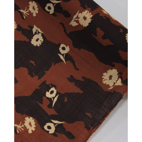 Tecido Linho Misto Premium Flores Abstratas Creme e Tons de Marrom