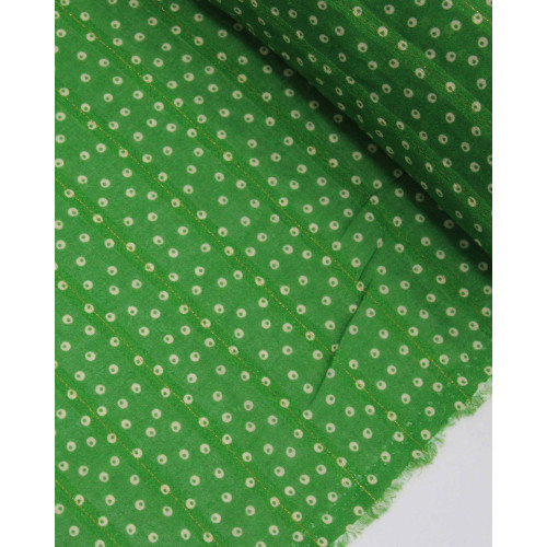 Tecido Cambraia Premium Micro Geométricos Irregulares Listrado com Lurex Creme e Verde