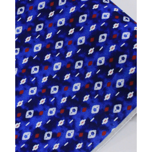 Tecido Linho Misto Premium Estampa Geométrica Vermelho, Offwhite e Tons de Azul