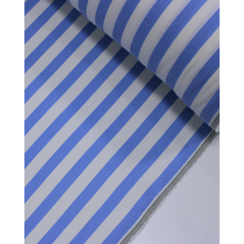 Tecido Linho Misto Estampado Listrado Azul e Branco