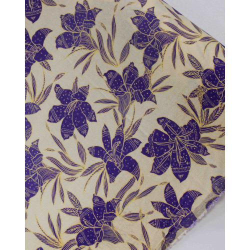 Tecido Linho Misto Premium Campo de Lírios Roxo e Creme