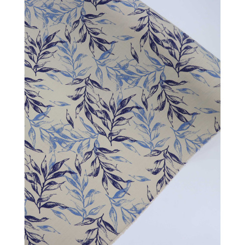 Tecido Viscose Texturizada Ramos Tons de Azul e Vanila