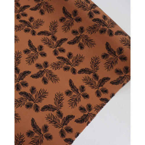 Tecido Viscose Texturizada Multi Folhagens Preto e Argila