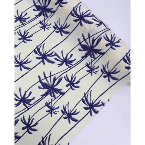 Tecido Viscose Palmeiras Azul Marinho e Creme
