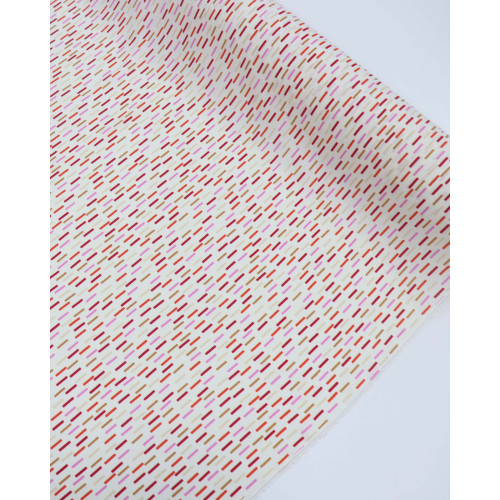 Tecido Viscose Texturizada Riscos Vermelho, Rosa e Bege
